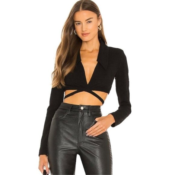 Danielle Bernstein WeWoreWhat Wrap Tie Front Crop Top Black Revolve Size Medium - Picture 10 of 11